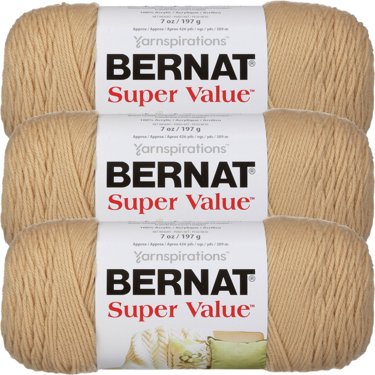 Bernat Super Value Dk Heather Yarn - 3 Pack of 198g/7oz - Acrylic - 4 Medium (Worsted) - 426 Yards - Knitting/Crochet